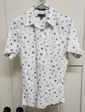 Men's Saddlebred 1888 Tailored Fit White Short-Sleeve Star Print Shirt